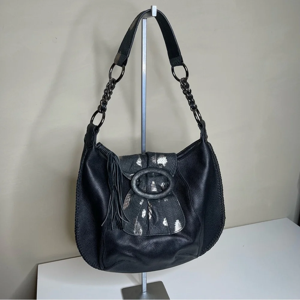 CHI Designed by Falchi Snakeskin & Pebble Leather Shoulder Bag